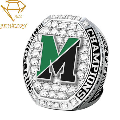 Custom Silver Award National Sports Championship Rings With Bling Stones