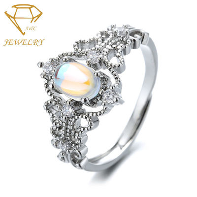 Adjustable Moonstone Personalized Silver Ring Nickel Free