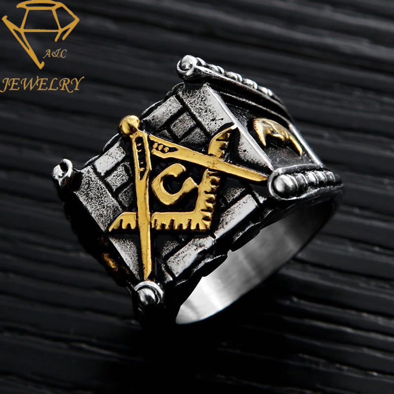 Free Mason Men's Masonic Ring Solid Stainless Steel Gothic Punk
